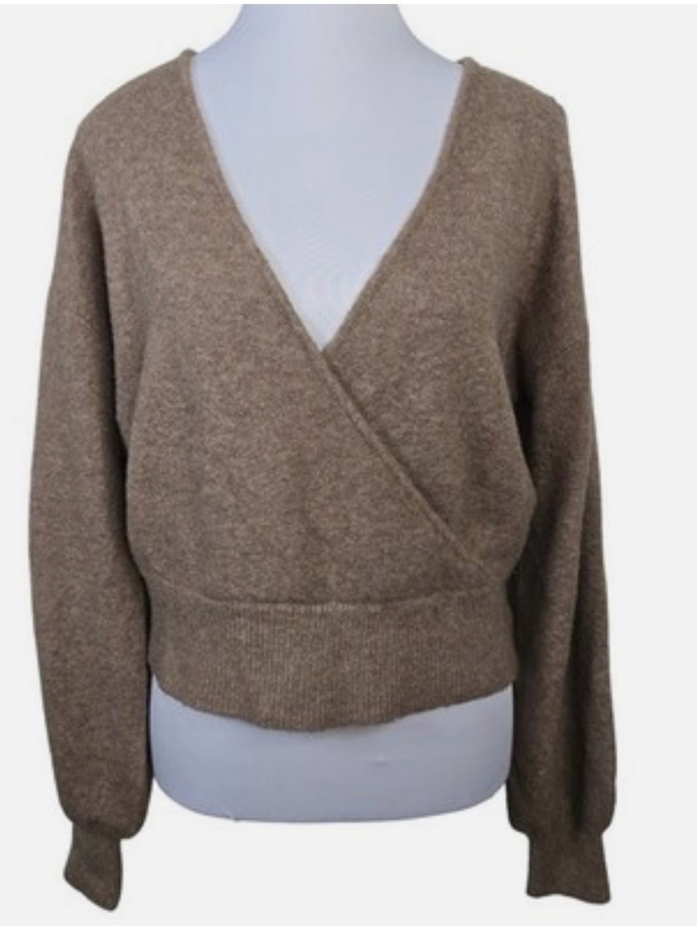 Women's V-Neck Wrap Sweater in Taupe
